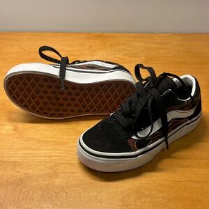 Vans Kids Black and Red Flame Sneakers